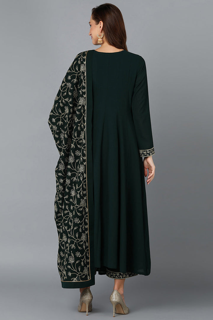 Dark-Green-Poly-Georgette-3-Piece-Angrakha-Suit-Set