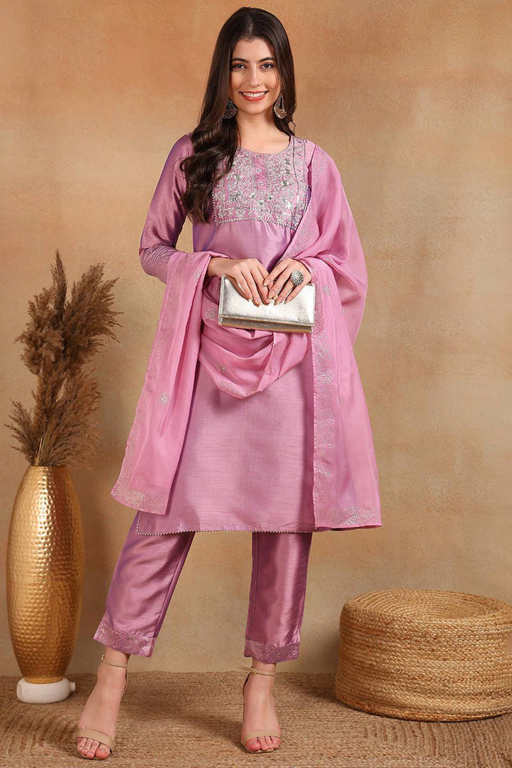 Lavender-Silk-Blend-Straight-3-Piece-Kurta-Set