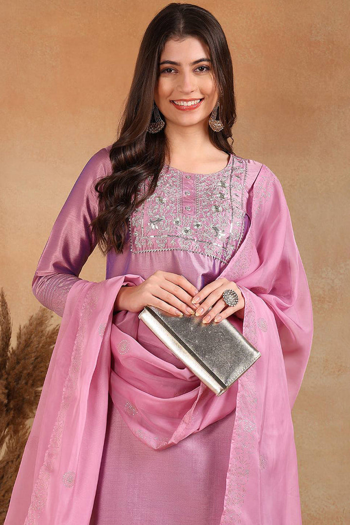 Lavender-Silk-Blend-Straight-3-Piece-Kurta-Set