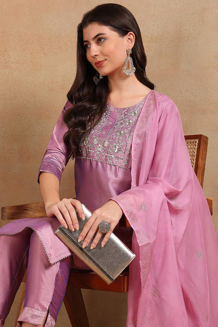 Lavender-Silk-Blend-Straight-3-Piece-Kurta-Set