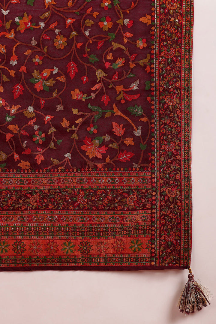 Burgundy-Silk-Blend-Ethnic-Straight-Suit-Set