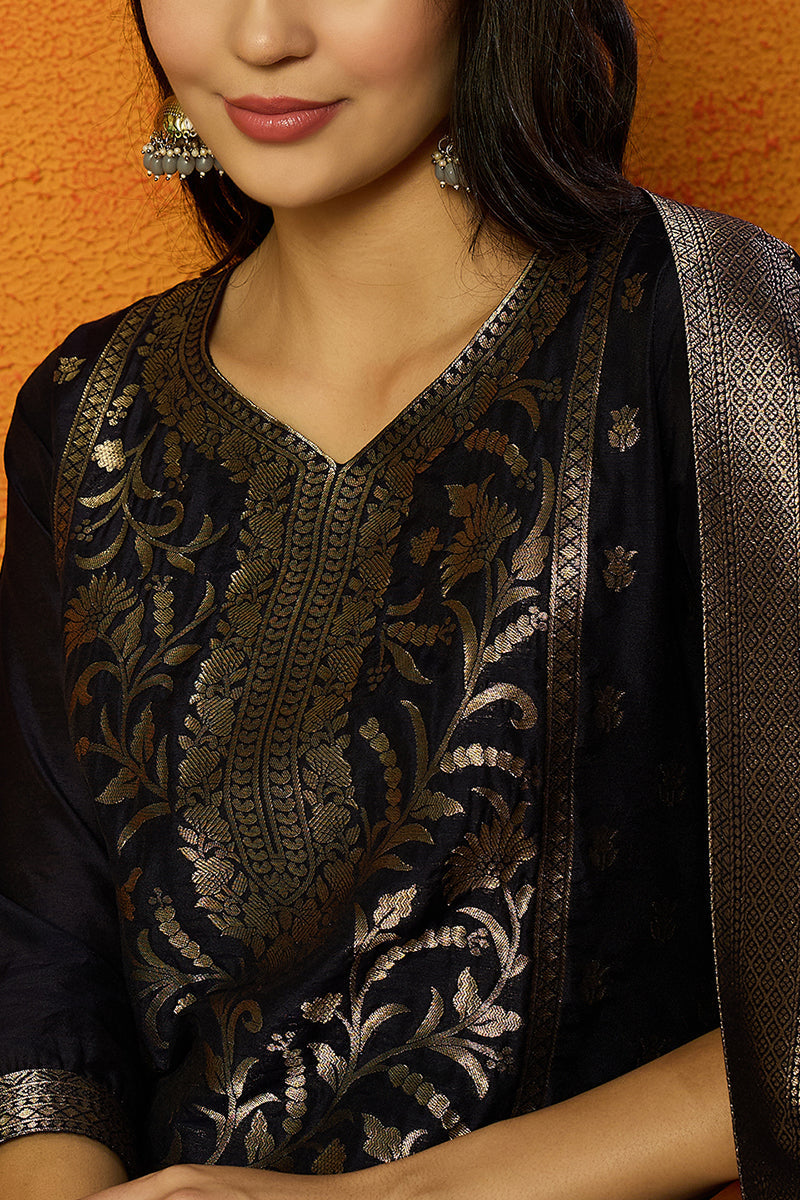 White-Silk-Blend-Embroidered-Straight-3-Piece-Kurta-Set