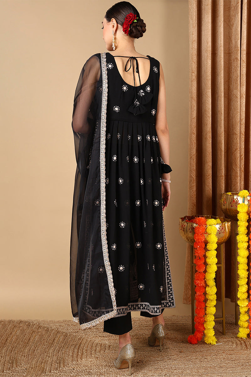 Black-Poly-Georgette-Embroidered-Straight-Suit-Set