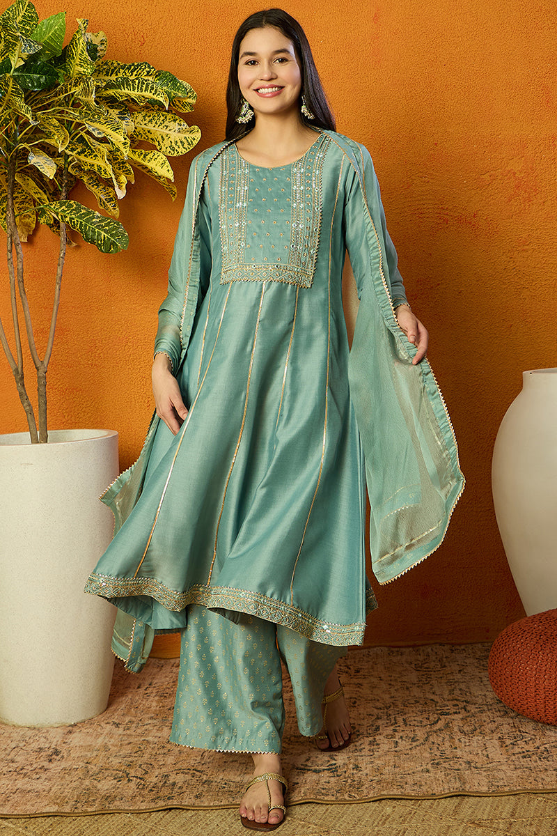 Sea-Green-Silk-Blend-Solid-Embroidered-3-Piece-Anarkali-Set