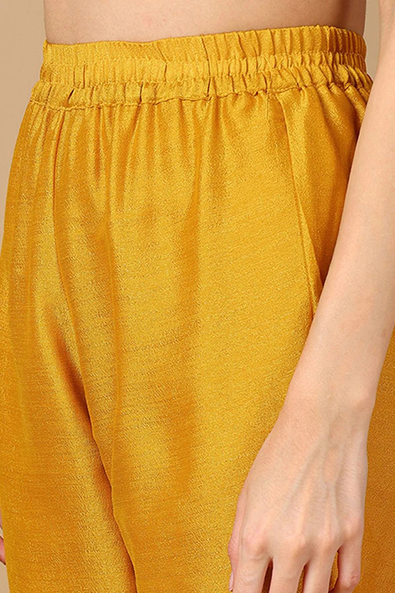 Yellow Silk Blend Embroidered Anarkali Style Suit Set