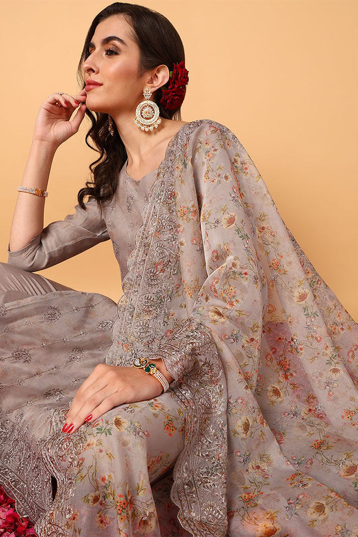 ZERESOUQ-Grey-Organza-Floral-Embroidered-Straight-Suit-Set
