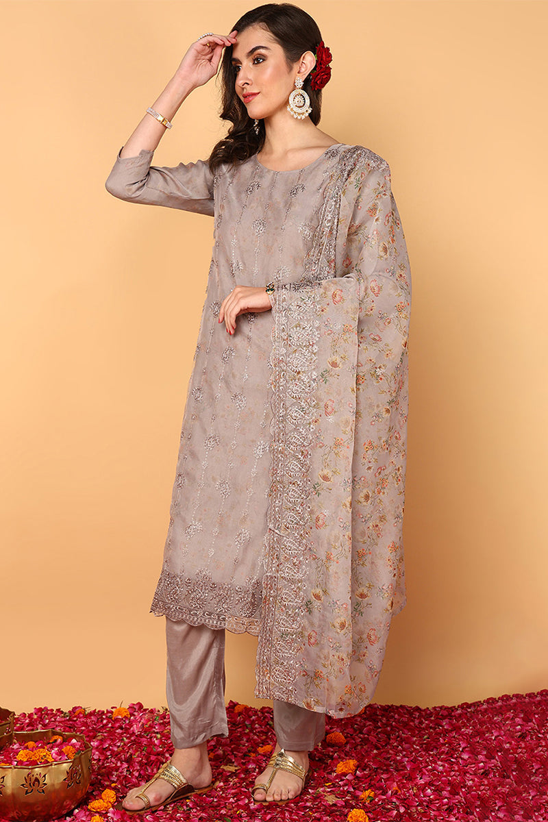 ZERESOUQ-Grey-Organza-Floral-Embroidered-Straight-Suit-Set