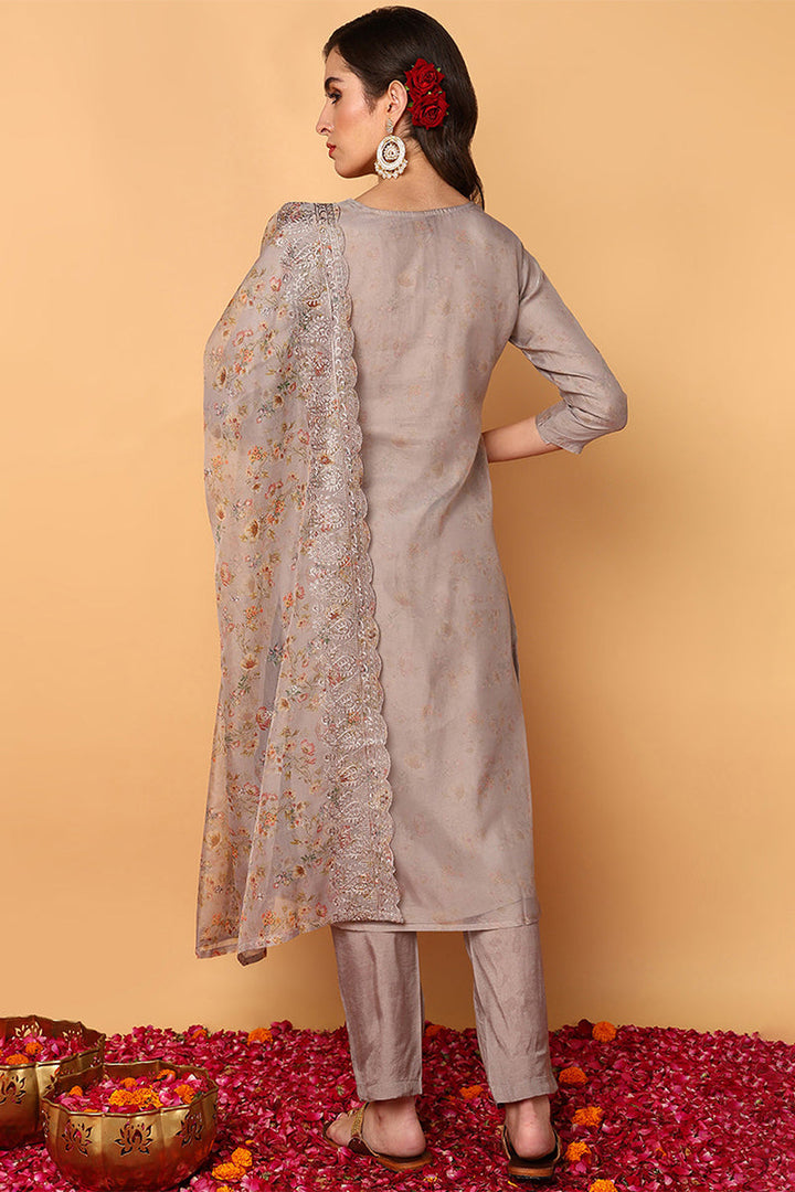 ZERESOUQ-Grey-Organza-Floral-Embroidered-Straight-Suit-Set