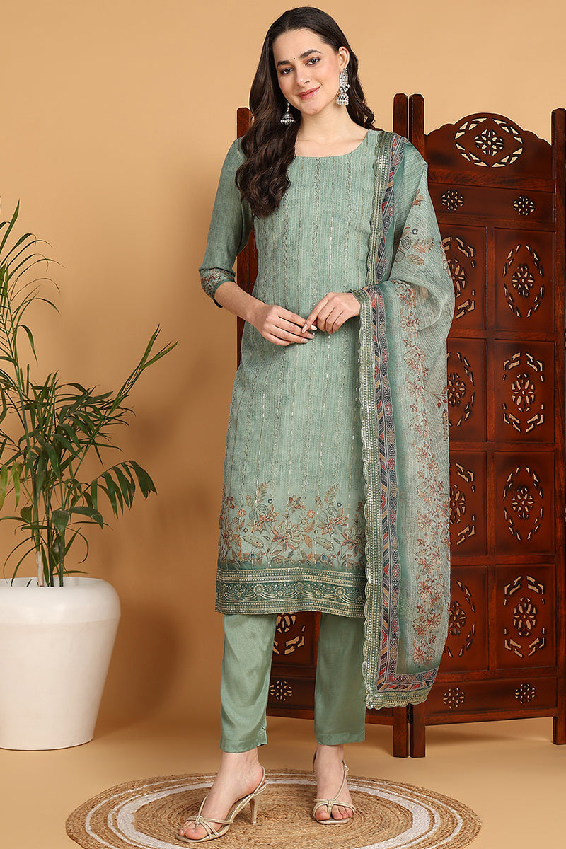 ZERESOUQ-Green-Organza-Floral-Embroidered-Straight-3-Piece-Kurta-Set