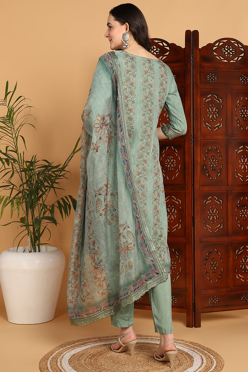 ZERESOUQ-Green-Organza-Floral-Embroidered-Straight-3-Piece-Kurta-Set