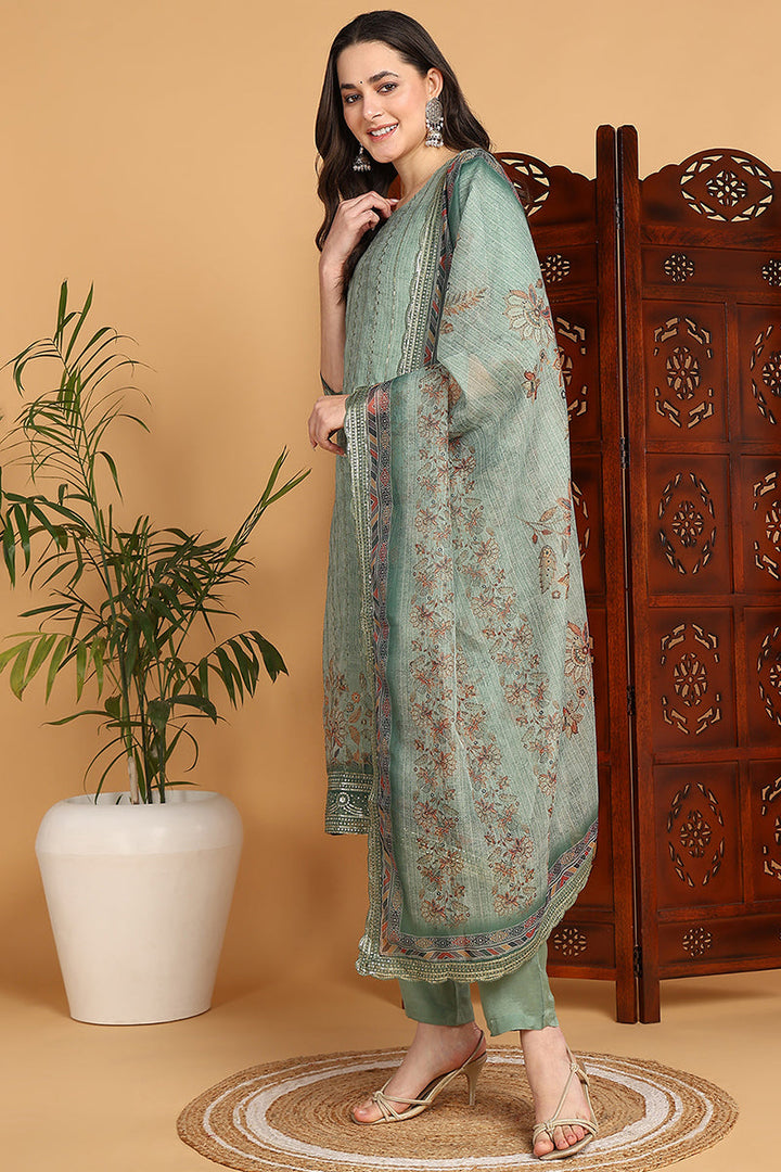 ZERESOUQ-Green-Organza-Floral-Embroidered-Straight-3-Piece-Kurta-Set