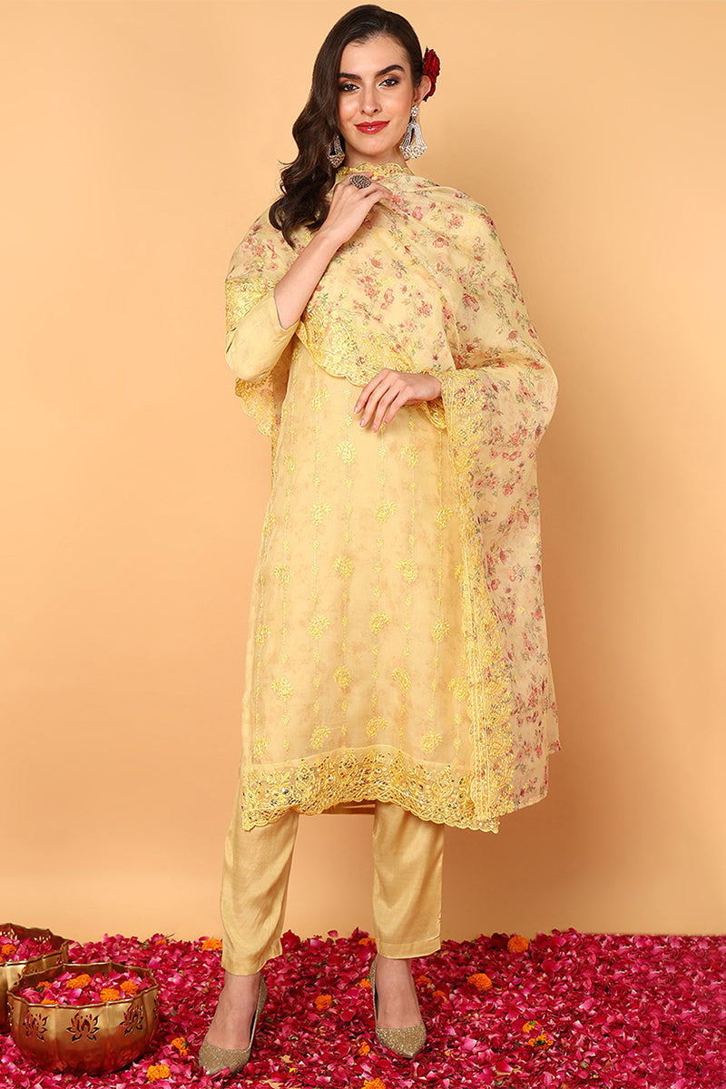 Yellow-Organza-Floral-Embroidered-Straight-3-Piece-Kurta-Set