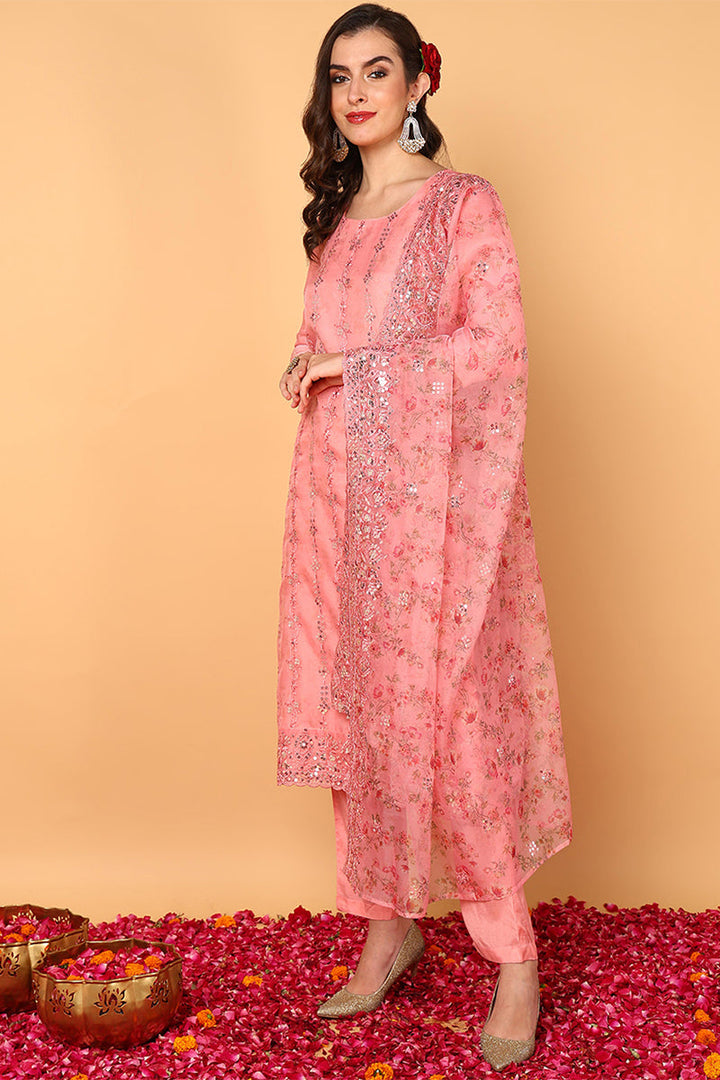 ZERESOUQ-Pink-Organza-Floral-Embroidered-Straight-3-Piece-Kurta-Set
