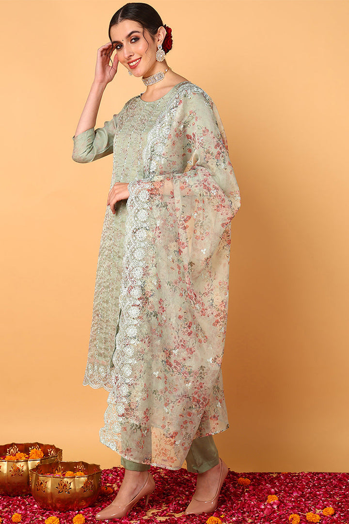 ZERESOUQ-Green-Organza-Floral-Embroidered-Straight-3-Piece-Kurta-Set