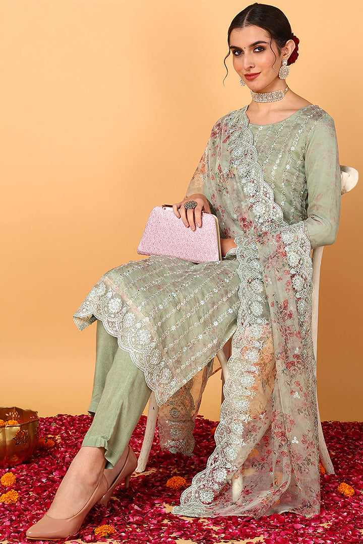 ZERESOUQ-Green-Organza-Floral-Embroidered-Straight-3-Piece-Kurta-Set