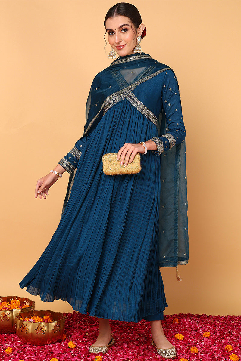 Blue-Silk-Blend-Solid-Embroidered-Anarkali-Set