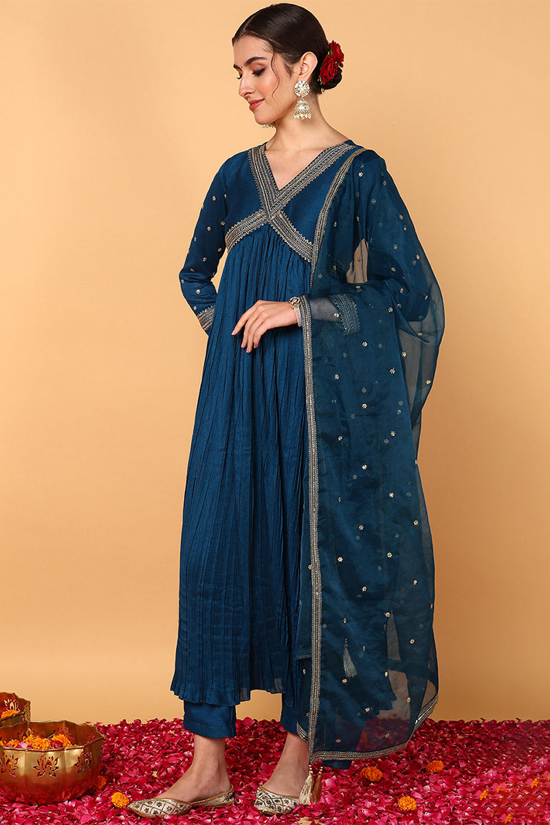 Blue-Silk-Blend-Solid-Embroidered-Anarkali-Set