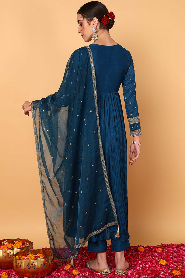 Blue-Silk-Blend-Solid-Embroidered-Anarkali-Set