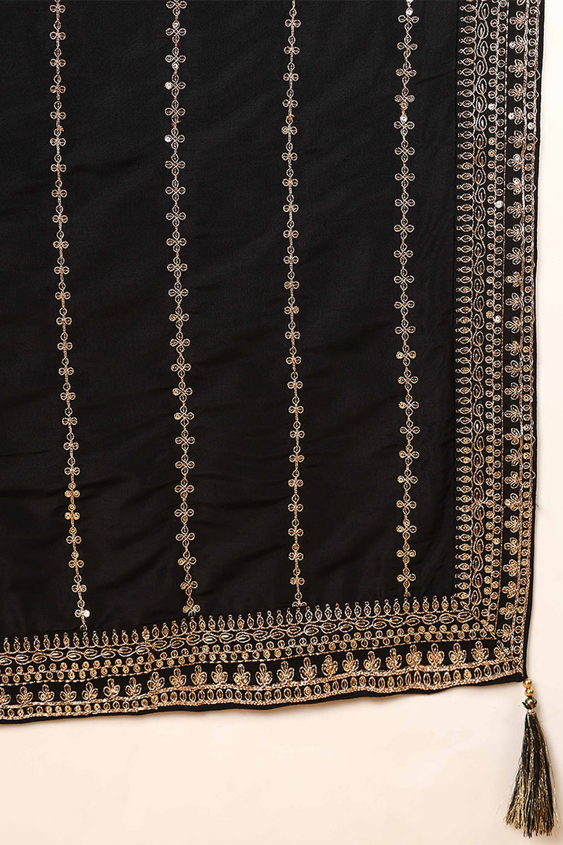 ZERESOUQ-Black-Silk-Blend-Solid-Embroidered-Straight-3-Piece-Kurta-Set