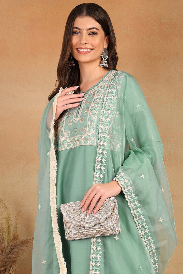 Sea-Green-Silk-Blend-Solid-Embroidered-Flared-Style-Kurta-Set
