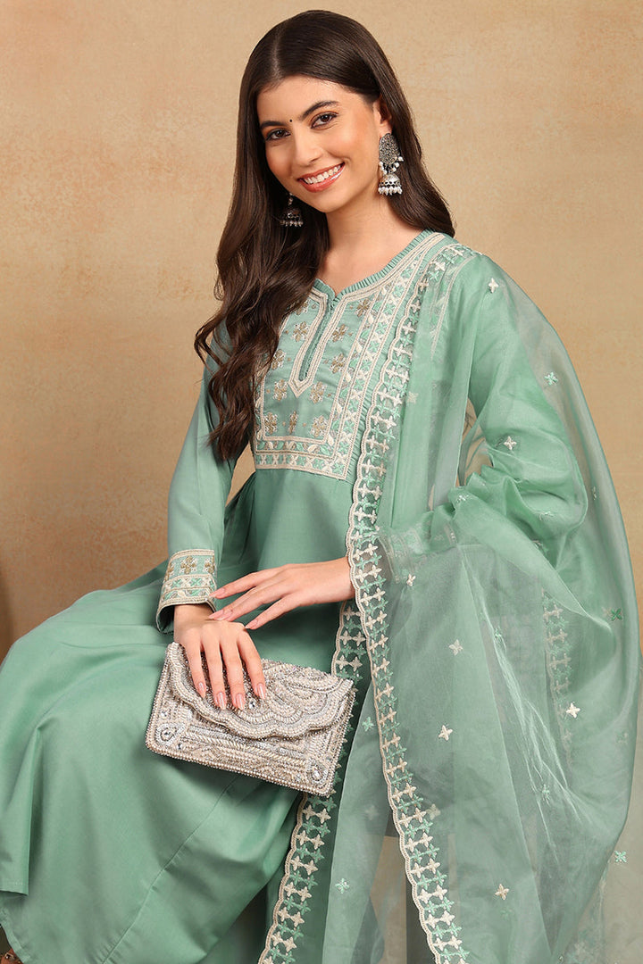 Sea-Green-Silk-Blend-Solid-Embroidered-Flared-Style-Kurta-Set
