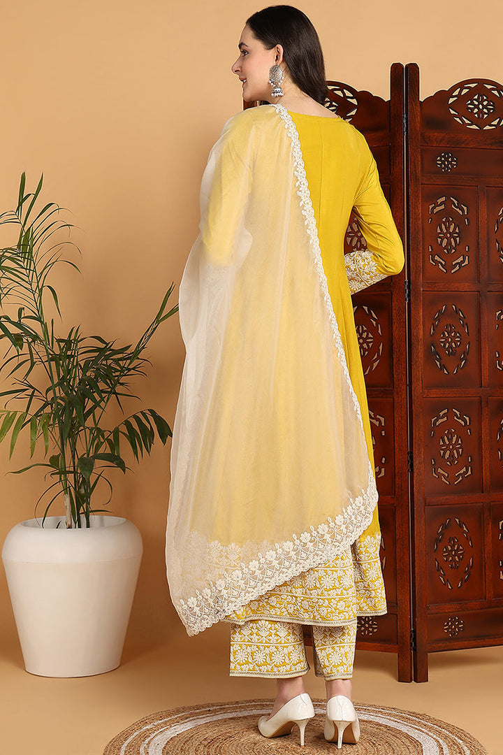 Yellow-Silk-Blend-Solid-Embroidered-Flared-3-Piece-Kurta-Set