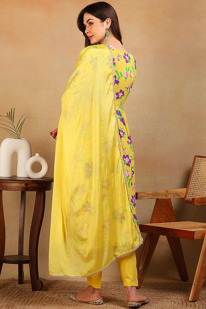 ZERESOUQ-Yellow-Poly-Georgette-Printed-Flared-Empire-3-Piece-Kurta-Set