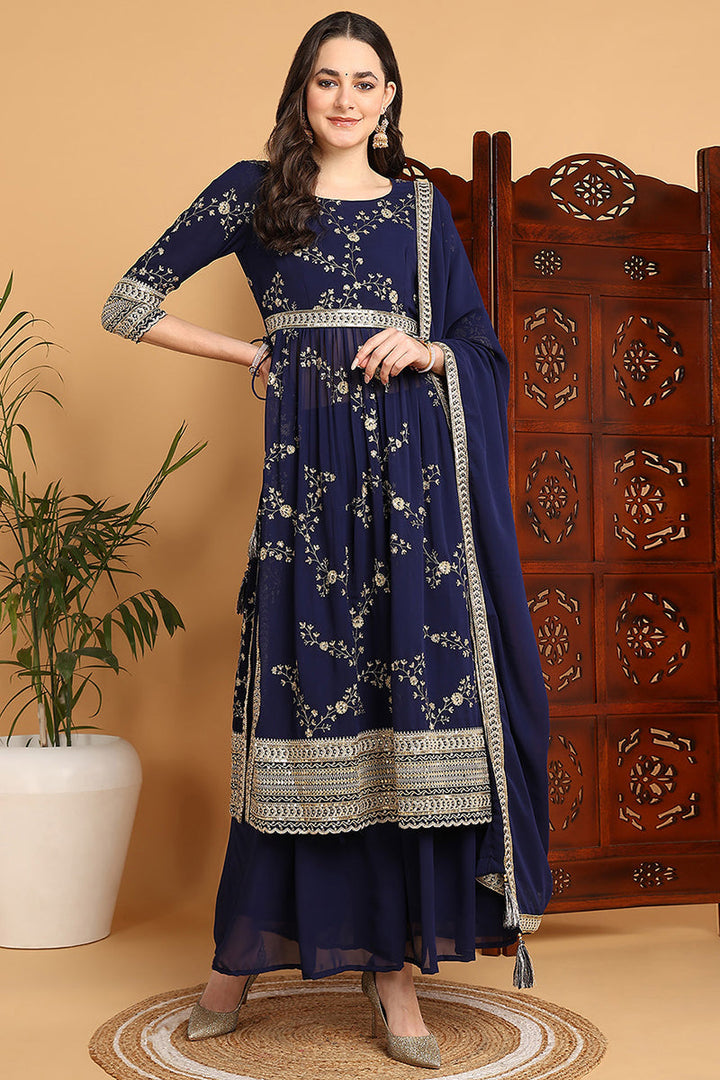 ZERESOUQ-Navy-Blue-Georgette-Floral-Embroidered-3-Piece-Kurta-Set