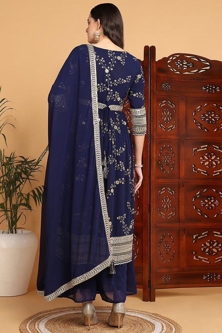 ZERESOUQ-Navy-Blue-Georgette-Floral-Embroidered-3-Piece-Kurta-Set