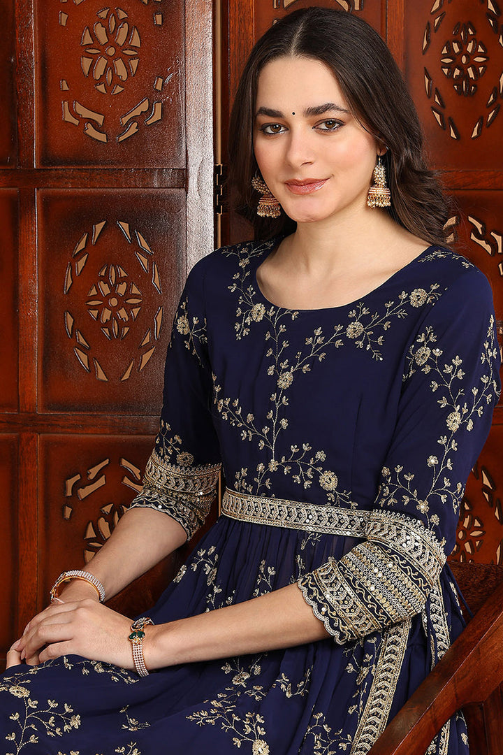 ZERESOUQ-Navy-Blue-Georgette-Floral-Embroidered-3-Piece-Kurta-Set