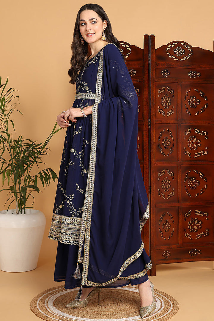 ZERESOUQ-Navy-Blue-Georgette-Floral-Embroidered-3-Piece-Kurta-Set