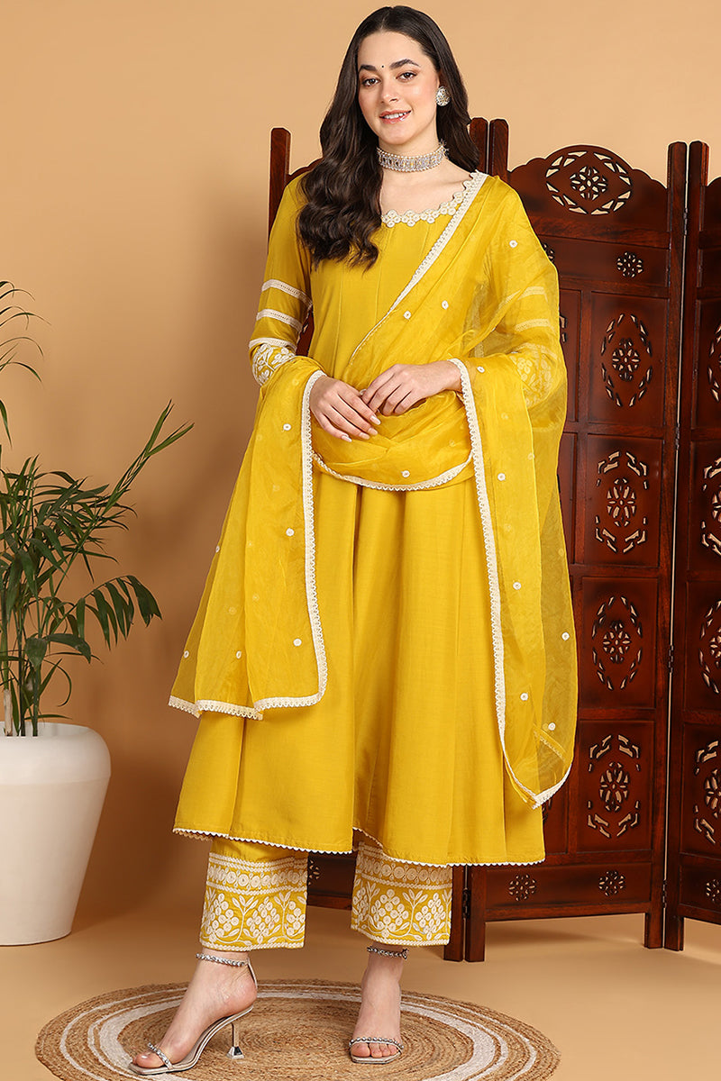 Yellow-Silk-Blend-Solid-Embroidered-Anarkali-Set