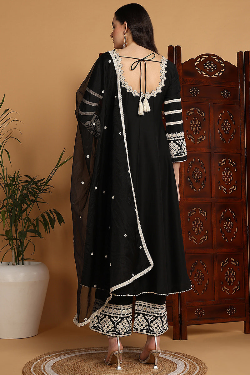 Black-Silk-Blend-Solid-Embroidered-Anarkali-Set