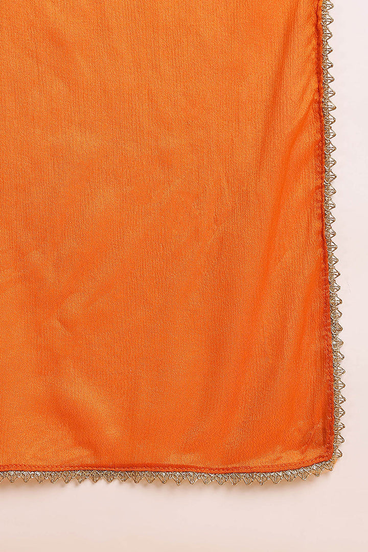 ZERESOUQ-Orange-Cotton-Blend-Yoke-Design-A-Line-3-Piece-Kurta-Set
