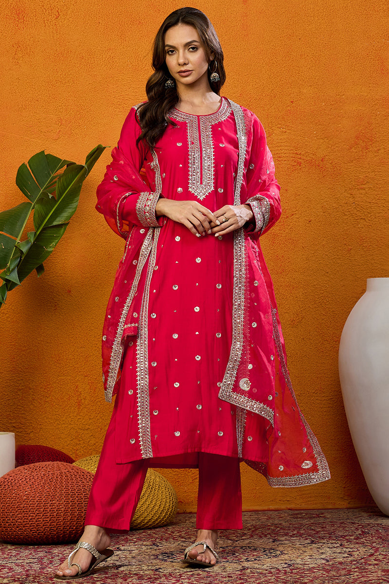 Pink-Silk-Blend-Solid-Embroidered-Straight-Kurta-Set
