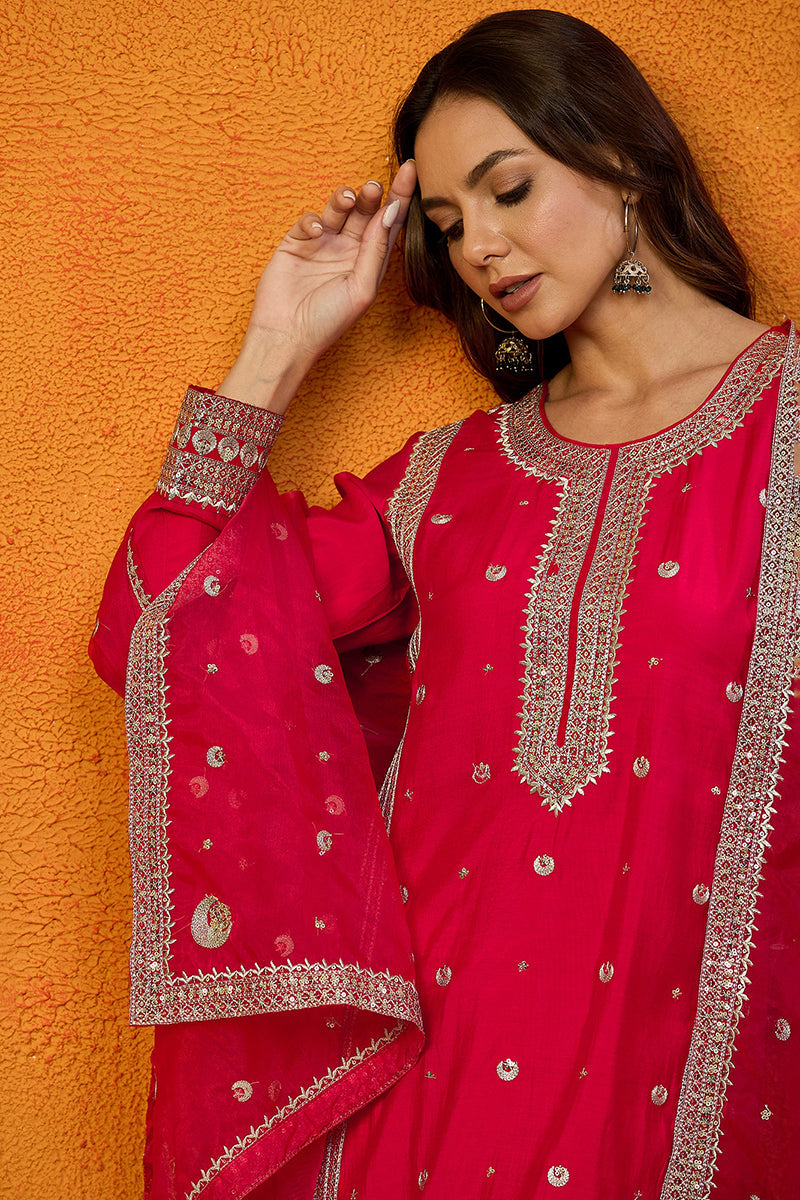 Pink-Silk-Blend-Solid-Embroidered-Straight-Kurta-Set