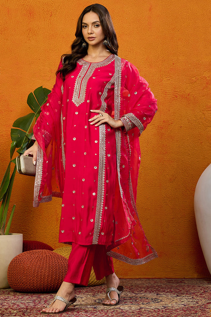 Pink-Silk-Blend-Solid-Embroidered-Straight-Kurta-Set