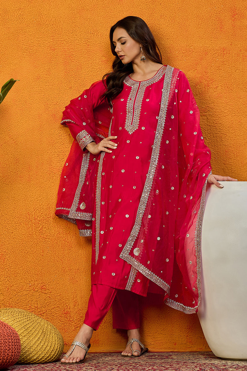 Pink-Silk-Blend-Solid-Embroidered-Straight-Kurta-Set