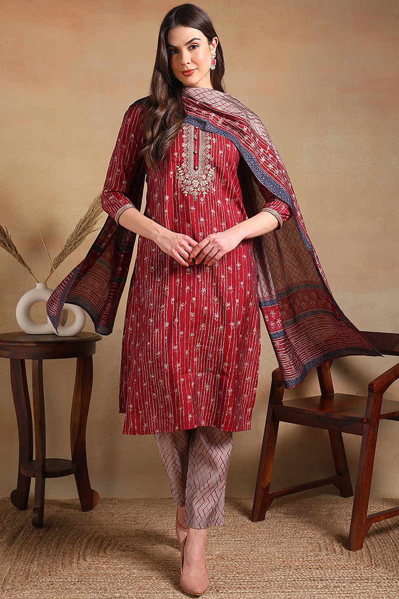 White-Silk-Blend-Embroidered-Straight-3-Piece-Kurta-Set