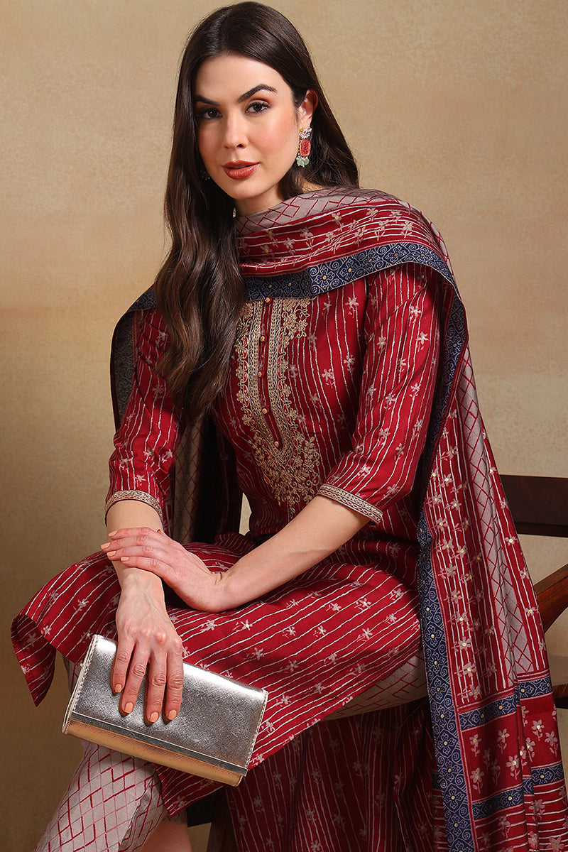 White-Silk-Blend-Embroidered-Straight-3-Piece-Kurta-Set