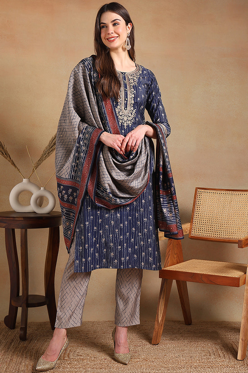 White-Silk-Blend-Embroidered-Straight-3-Piece-Kurta-Set