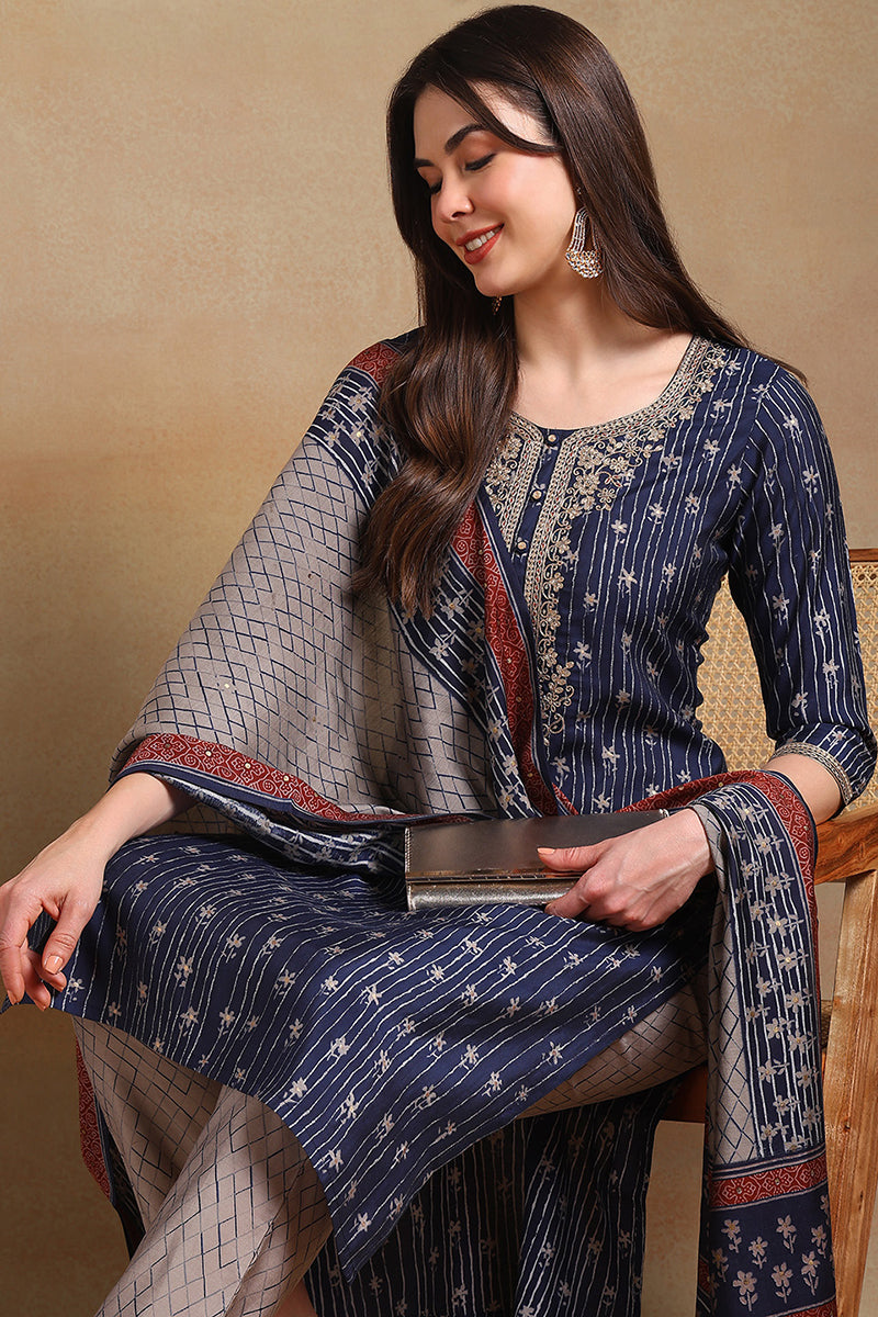 White-Silk-Blend-Embroidered-Straight-3-Piece-Kurta-Set