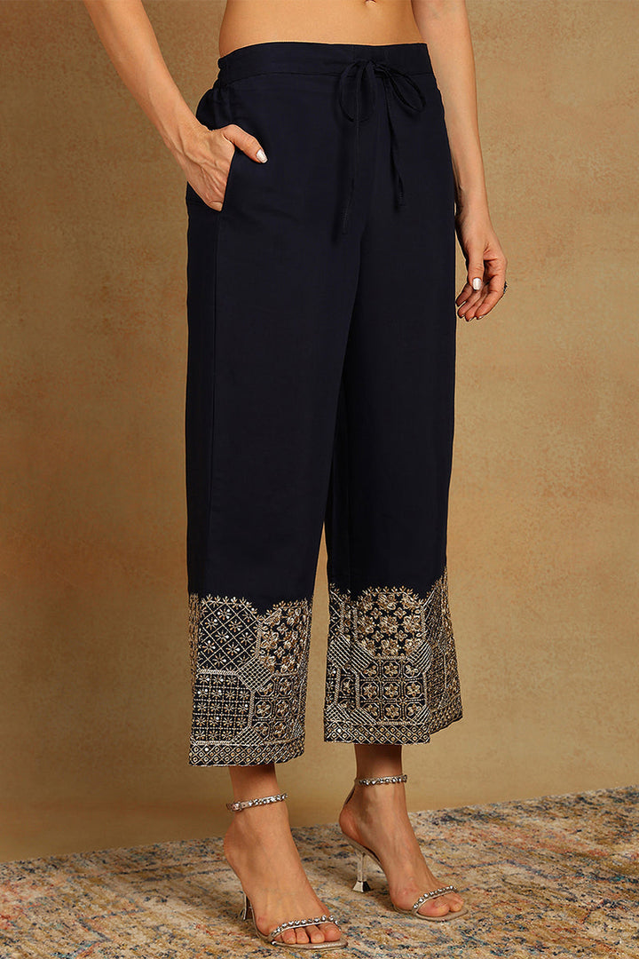 Navy-Blue-Silk-Blend-Solid-Embroidered-Straight-Kurta-Set