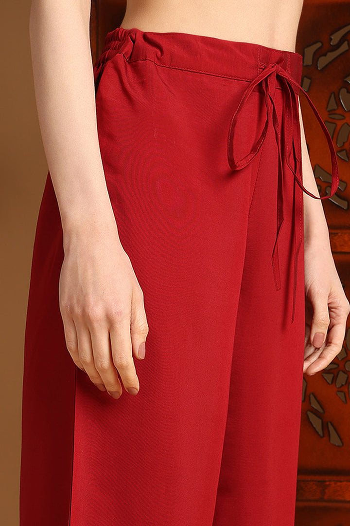 Maroon-Silk-Blend-Solid-Embroidered-Straight-Kurta-Set