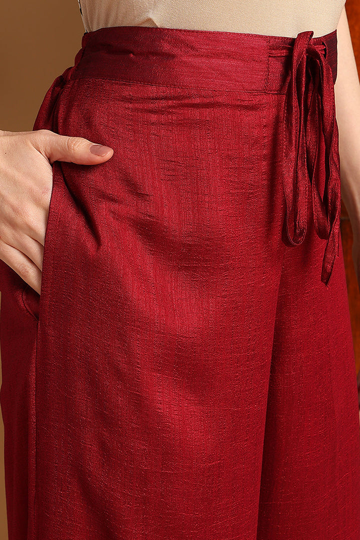 Maroon-Silk-Blend-Solid-Embroidered-Straight-Kurta-Set