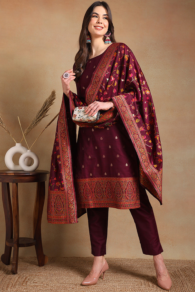 White-Silk-Blend-Embroidered-Straight-3-Piece-Kurta-Set