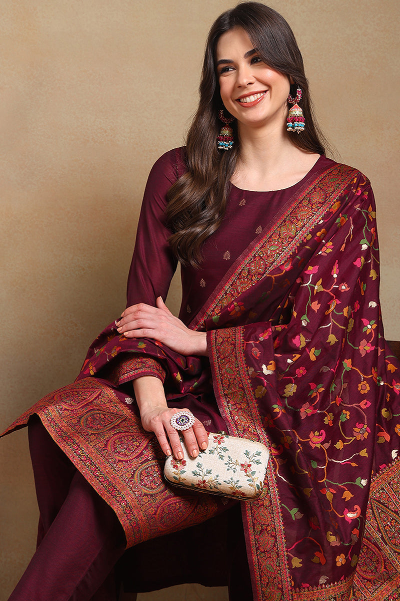 White-Silk-Blend-Embroidered-Straight-3-Piece-Kurta-Set