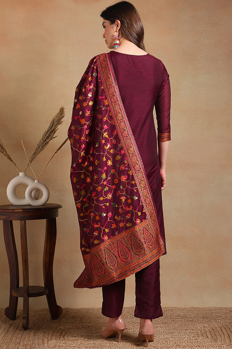 White-Silk-Blend-Embroidered-Straight-3-Piece-Kurta-Set