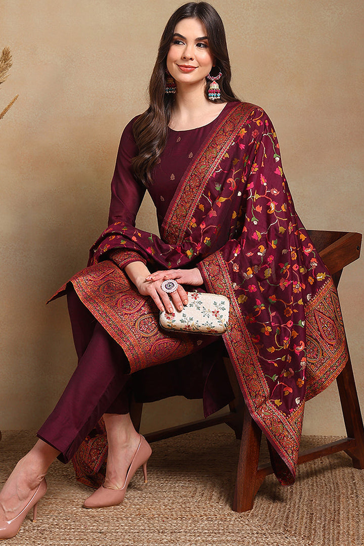 White-Silk-Blend-Embroidered-Straight-3-Piece-Kurta-Set