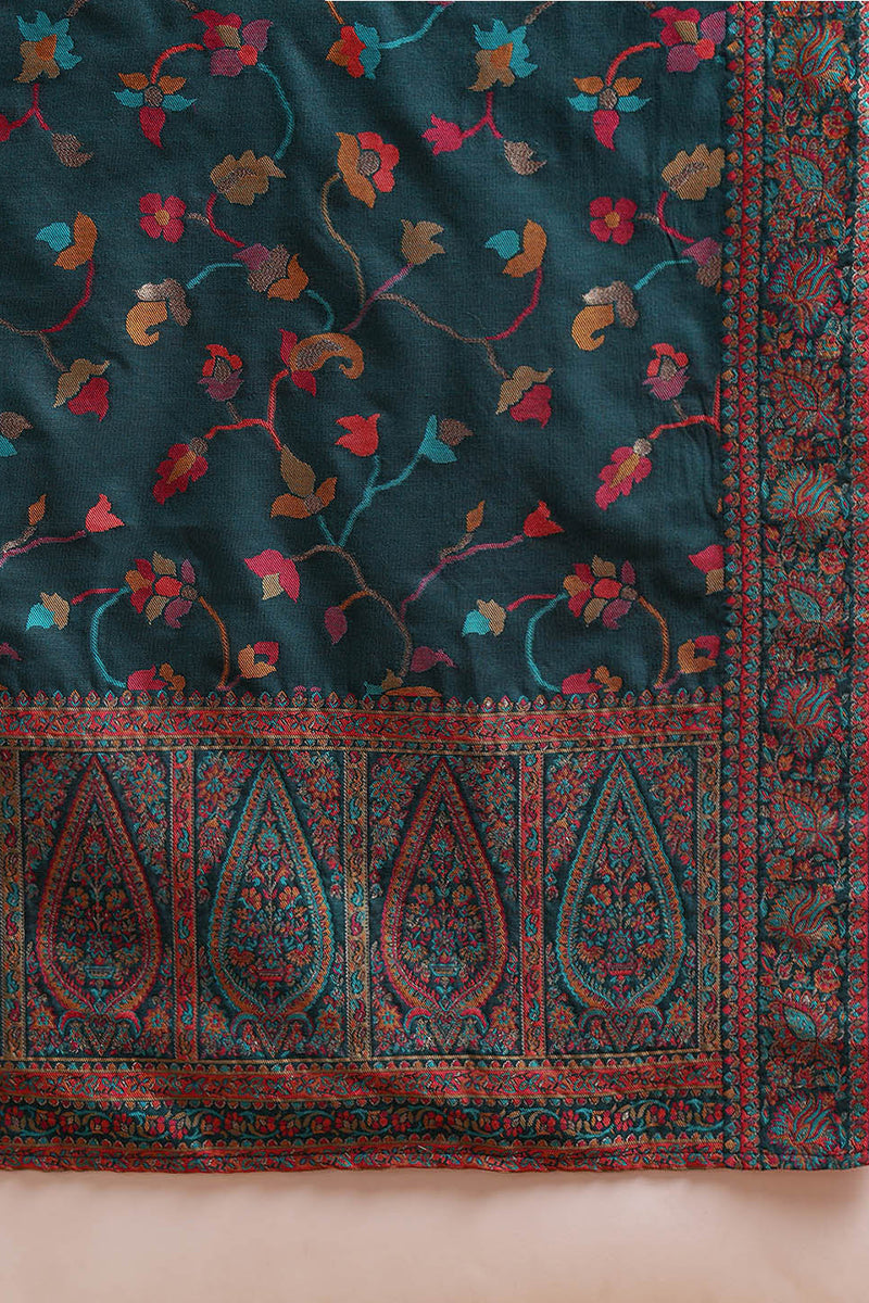 ZERESOUQ-Teal-Blue-Poly-Chanderi-Woven-Design-Straight-Suit-Set